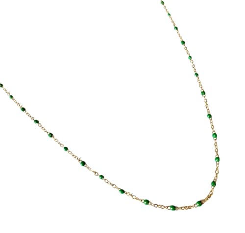 Collier perles émail artisanal - Collier chaine fine acier inoxydable doré - Collier été -...