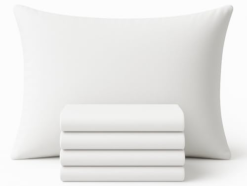4 Pack Egyptian Cotton Pillow Cases - 250 Thread Count, Premium Hotel Quality, Soft & Breathable, Envelope Closure Pillowcases - Standard Size (50x75 cm), White