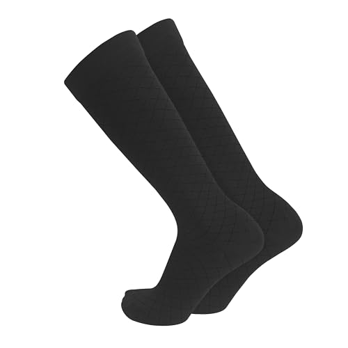 Image of Truform Pattern Compression Socks, 8-15 mmHg, Men & Women's Diamond Knit Dress Socks, Knee High Over Calf Length, Charcoal, Medium