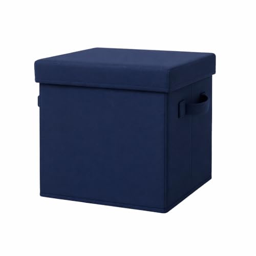Image of Sopent Fabric Storage Box and Organiser with Lid (Plain Blue, 10.6 inch Inch)