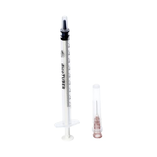 Seringue à tuberculine avec aiguille, piston blanc, stérile, 1 ml, 0,45 x 13, sans phtalates - Boite de 100 pièces