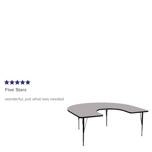 Flash Furniture 60''W x 66''L Horseshoe Grey Thermal Laminate Activity Table - Height Adjustable Short Legs