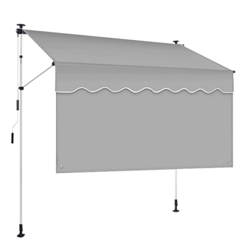CTREVL Canopée Store Banne Manuel Rétractable avec Manivelle, Store Banne Sans Percage Avec Rideau D'intimité, Store Banne Manuel Angle et Hauteur Réglables pour Balcon Terrasse et Jardin(Light grey,2