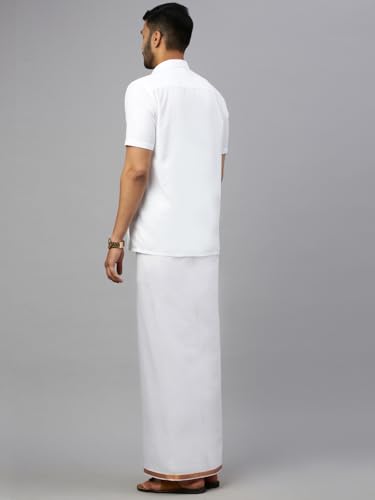 Image of RAMRAJ COTTON Men Black Fancy Border Single Layer Dhoti Crafted For Festive Occasions And Classic Ethnic Style