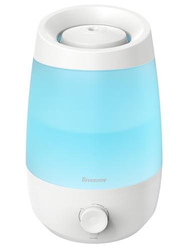 BREEZOME Humidifiers for Bedroom, 2.5L Humidifiers for Home, 250ml/h Mist Output, 7 Adjustable LED,25hrs Essential Oil Diffuser, 25dB Top Fill Ultrasonic Humidifier for Baby and Indoor Plants, White
