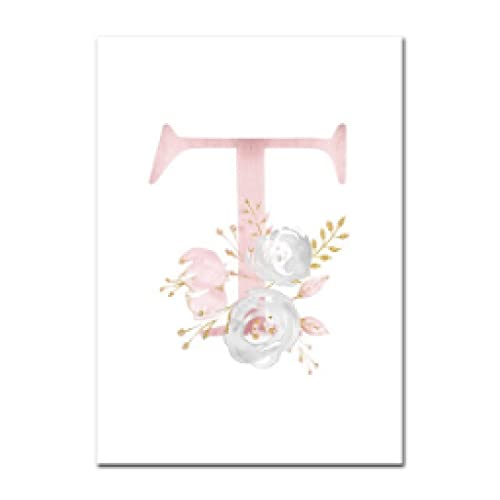 Tableau Aquarelle Fleur Initiale T en toile haut de gamme 70x100cm sans cadre
