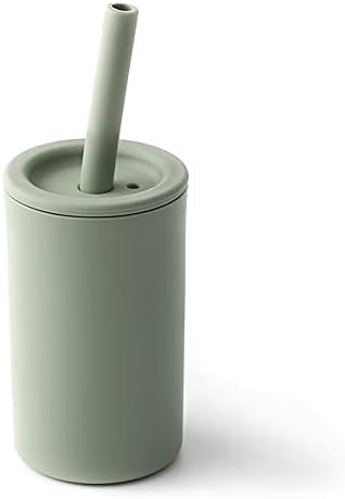 LOVE DEPOT Toddler Straw Cup, Food Grade Silicone Leak Proof Sippy Cups for 6 Months+, Come with Straw Brush, BPA Free, 200ml (Sage)