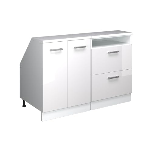Vicco Meuble sous Pente R-Line, Blanc Haute Brillance, 120cm Lot de 2 caissons 60 cm de Profondeur, Convient aux Murs inclinés et à Une Installation de...