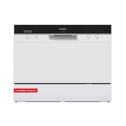 Corberó - Lavavajillas Portátil | CLVP607W | 6 Cubiertos | 7 Programas | 5 Temperaturas | Display LED | ECO | Lavado Rápido | 49 dB | Blanco