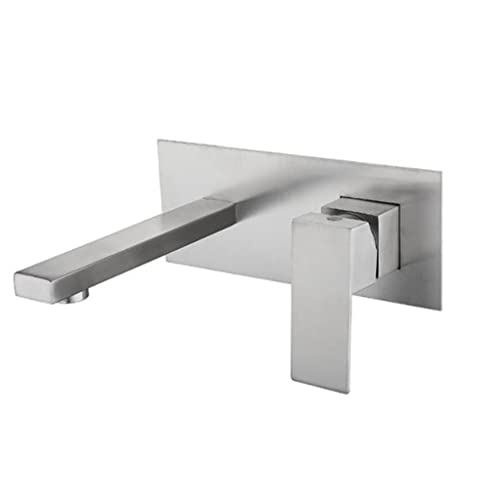 Robinet de lavabo mural encastrable mitigeur eau chaude froide inox brossé salle de bain