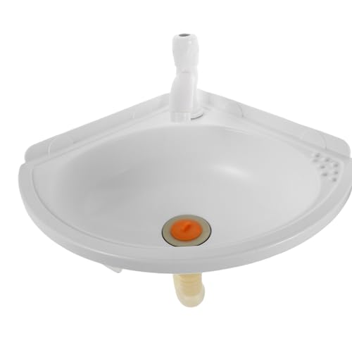 SAFIGLE Lavabo Angolare da Bagno Bianco in Plastica Lavandino Sospeso Parete Compatto con Rubinetto Vasca Salvaspazio per Interni ed Esterni Montaggio Sicuro per Bagni Piccoli