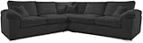 Deltaa 2C2 Corner Sofa - Comfy Large 5 Seater Settee - Modular Dual Arm High Back Suite - Upholstered Jumbo Fabric Dual Arm Couch for Living Room Furniture Indoor Lounge (Black, 2C2)