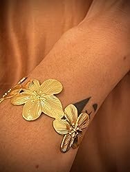 Zocare Chunky Gold Bracelet For Women 14K Gold Plated Cuff Bracelet Vintage Flower Bracelet Wide Open Cuff Bangles Statement Bracelet Jewelry Chrismas Birthday Flower Charm thumb #5