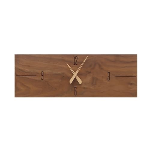 YWZDQ Orologio da parete in legno massello di noce rettangolare orologio da parete orizzontale appeso orologio silenzioso soggiorno camera da letto decorazione orologio grande marrone