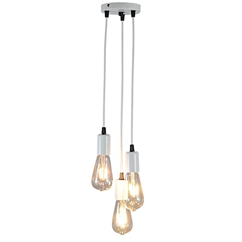 S-Cevada Lámpara Colgante Minimalista de 3 Luces, Kits de Luz Colgante Vintage con Portalámparas E27 Visto, Iluminación Colgante de Techo Industrial (Blanco) Cover