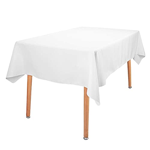 LUVODI Nappe Rectangulaire Blanche Toil Antitache 229x178 cm Nappe Mariage en Polyester Infroissable Décoration de Table pour Réception Anniversaire Banquet Réunion Party Cover