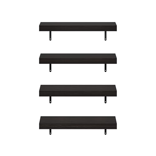 Image of Furinno Tanna Floating Shelves for Wall Set of 4, 22-Inch Wall Shelf, Triple Thick Floating Mounted Shelf, for Bathroom, Home Office, Living Room, Tobacco Oak