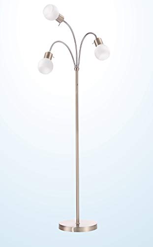Trango Lampadaire LED à 3 flammes avec 3x module LED dimmable à 3 niveaux et 3x abat-jour en verre véritable satiné TG1518, hauteur pivotante et rotative : 155cm
