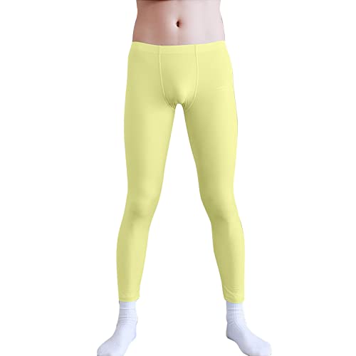 Mallas deportivas para hombre, transpirables, para fitness, ropa interior, largas, para correr, senderismo, ciclismo, transpirable, fitness, ropa interior funcional, amarillo, M