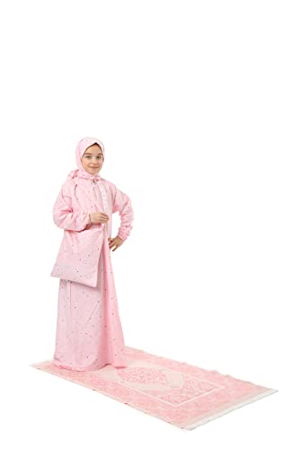Robe de prière fille avec tapis ensemble islamique enfant 4 pièces à étoiles