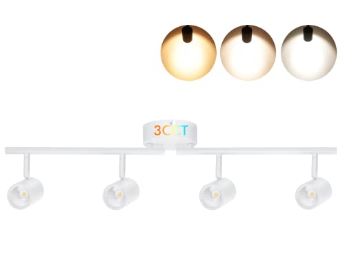 CLOUDY BAY 3 Color LED Dimmable 4-Head Track Lighting Kit,3000K/4000K/5000K Selectable 30W 2400lm CRI90,Adjustable Light Head Fixture for Accent Decorative Lighting,White