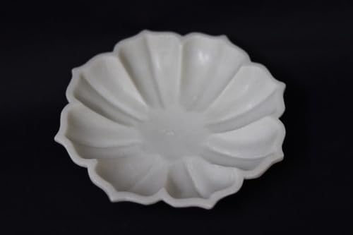 Image of Marble Urli Bowl for Decoration | Big Potpourri Decorative Bowls in Home decor | Large White Floating Flower Plates of Stone | Small Shape puja Item | (6 inch, Petal Glow)