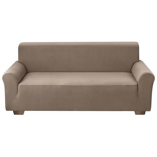 Stretch Couch Cover 1 Piece Sofa Slipcover for 3 Seater Soft Fabric Couch Covers for 3 Cushion Couch Sofa Furniture Protector for Kids Pets(1 PC for 3 Seater,Tan)