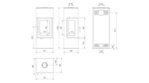 KRATKI Thor View Freestanding Steel Stove with Inlet Diameter 150, Nominal Heat Output 8 kW, Energy Efficiency Class A+, Wood Stove, BImSchV Standard 2, Schwarz
