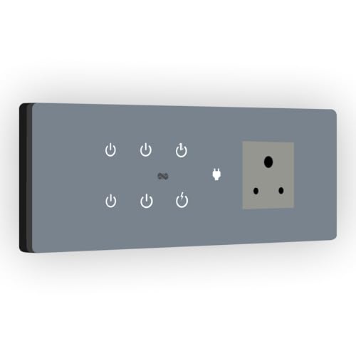 Image of IOTICS Smart Wifi Switch Board: 6 x Switch & 1 x Smart Plug Module. Touch Control, Remote, App Control. Voice Control with Alexa & Assistant. Smart Touch Switch For Home Automation (Grey)