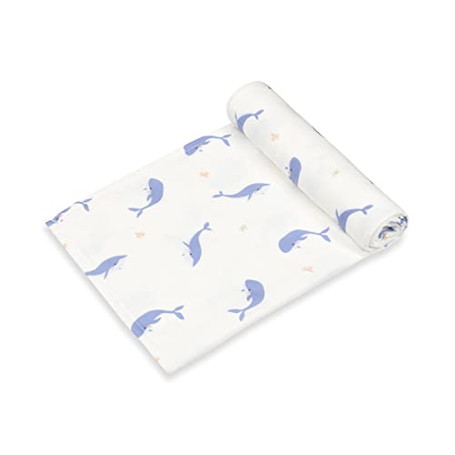 Image of Bamboo Little Viscose Muslin Baby Swaddle Receiving Blanket, Whale