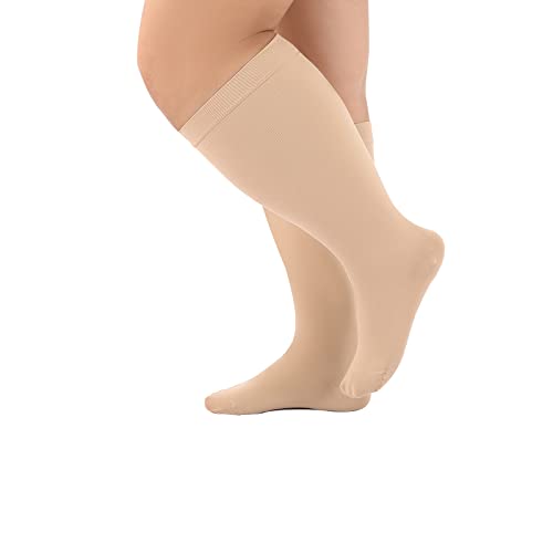 Image of Plus Size Compression Socks Wide Calf Compression Socks for Women Men Circulation Support 04XL Medical Pro Nursing Compression Sock graduated compression Knee High Extra Large Socks Beige