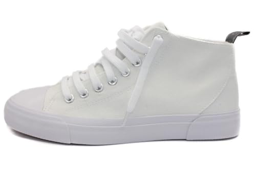 Men's High Top Canvas Trainers Sport Comfy Shoes White Size 10
