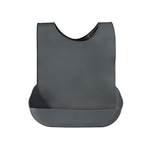 Babero para adultos, babero para adultos con gel de sílice lavable, babero para adultos mayores con protector de ropa impermeable de bolsillo, captura reutilizable de virutas de delantal, gris Cover