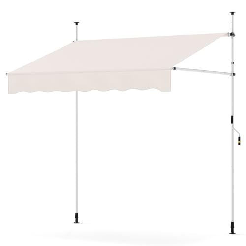 COSTWAY Klemmmarkise, Balkonmarkise ohne Bohren mit Handkurbel, Höhenverstellbar & UV-beständig, Markise Sonnenschutz für Terrasse, Balkon, Garten (200 cm,Weiß)