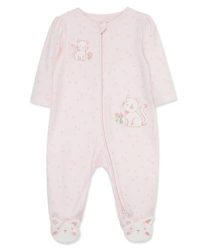 Image of Little Me Clothes for Baby Girls' 100% Cotton Scratch-Free Tag Footie Sleeper, Preemie to 9 Months