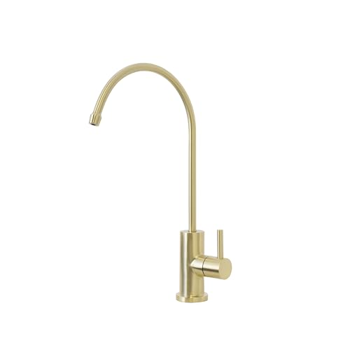 Gold Drinking Water Filter Faucet Kitchen Bar 304 Food Grade Solid Stainless Steel Tap, Non Air Gap Beverage Cold Water Purifier Filtration Tap for Reverse Osmosis Systems.
