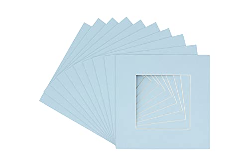 CountryArtHouse Baby Blue Acid Free 13x13 Square Picture Frame Mat with White Core Bevel Cut for 9x9 Pictures - Fits 13x13 Frame - Pack of 10 Matboard Show Kits with Acid Free Backings & Clear Bags