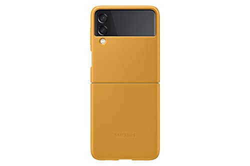 Samsung Electronics Galaxy Z Flip 3 Phone Case, Leather Protective Cover for Mobile, Heavy Duty, Shockproof Smartphone Protector, Us Version, Mustard (Ef-Vf711Lyegus)