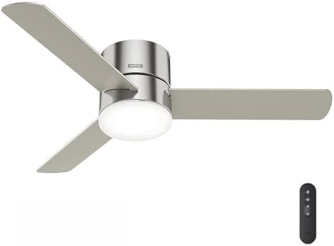 Hunter Fan 52 inch Low Profile Brushed Nickel Indoor Ceiling Fan with LED Light Kit and Remote Control (Renewed)