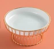 Home Paradise White Large Ceramic Fruit Plate with Stand, Decorative Golden Iron Frame Base, Porcelain Cake Plate Stand, Dessert Serving Tray for Home, Restaurant