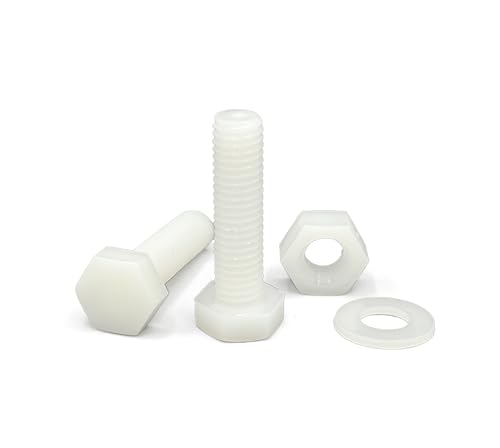 NOLDAR | Tornillos con cabeza hexagonal de Nylon - Incluye 20 tornillos con 20 tuercas y 20 arandelas (60 piezas) de plástico - Rosca completa - M6 x 15 mm