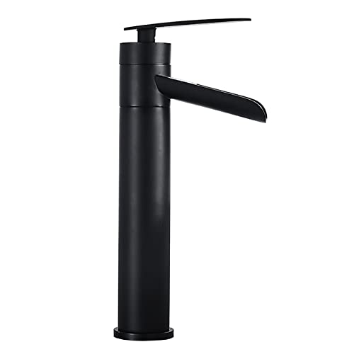 Robinet cascade noir haut anti-éclaboussures pour grand lavabo