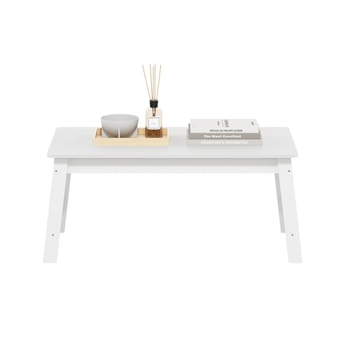 Image of Furinno Beginning Coffee Table, Rectangular Modern Center Table with H-Legs, Side Table, Soft Edges, Easy Assembly, for Living Room, Bedroom, Home Office, White