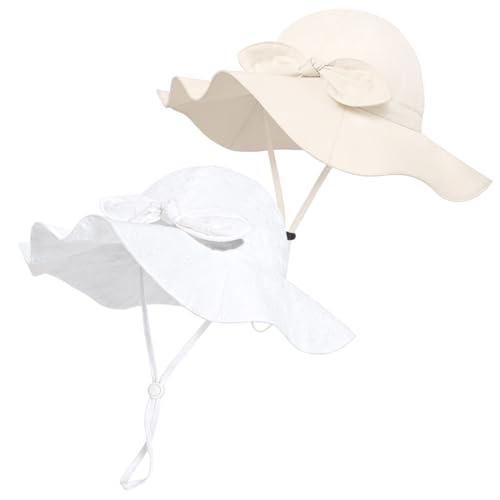 Baby Girl Sun Hat with UPF 50+ Outdoor Adjustable Beach Hat with Wide Brim Bucket Hats (6-12 Months)
