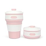 NCOALE Faltbarer Kaffeebecher, 350ml 12oz Coffee To Go Becher Faltbare Silikon-Becher BPA-frei, Mehrweg Coffee Cup Auslaufsicherer Travel Mug Faltbecher (Rosa)