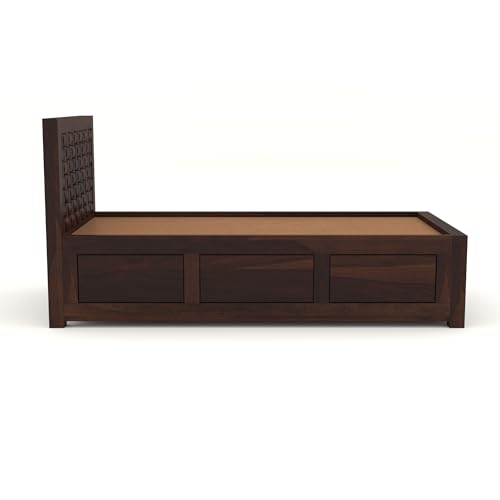 Image of Solid Sheesham Wood Single Size Bed with Box Storage for Bedroom Living Room Single Cot for Home Wooden Palang for Hotel (Walnut, Size 6 * 4)
