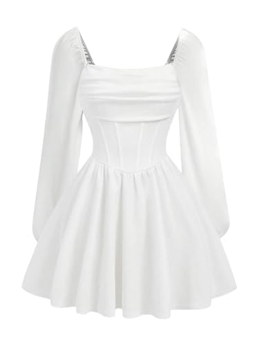 Floerns Girl's Bishop Long Sleeve Square Neck Cute Flare Hem A Line Dress