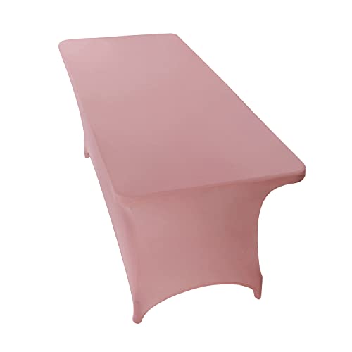 Image of Peomeise 8FT Spandex Table Cover Rectangular Stretch Spandex Tablecloth (Dusty Rose,8FT)