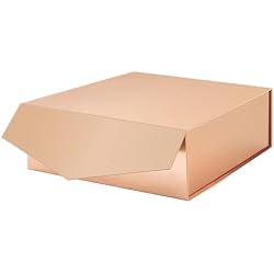 MALICPLUS Rose Gold Gift Box with Magnetic Lid for Present 9x9x3.4 Inch | Glossy,Reusable,Square,Magnetic,Luxury,Large,Sturdy,Bridesmaid Proposal,Christmas,Birthday,Mothers Day,Valentines day