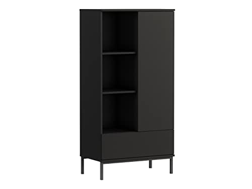 Nitho NH03 R70 - Estantería universal con puerta y cajón, estantería para libros, armario alto con placas insertables, armario para salón (negro)